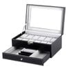 Catzon Watch Storage Box 2-tier 12 Slot Lockable Jewelry Display Case With Glass Lid-black
