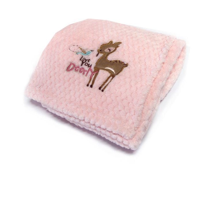 Embroidery Baby Popcorn Diamond Fleece Blanket Throw Rug 75x100 cm Pink Deerly