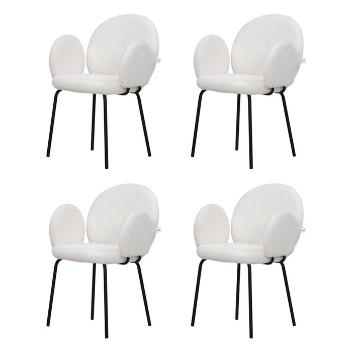 Familand Dining Chairs Set of 4 Padded Seat Kitchen Living Room Chair Sherpa in White