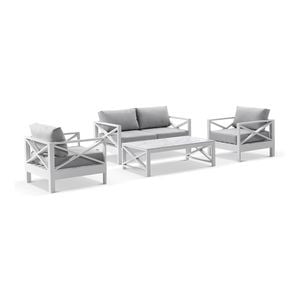 Kansas 2+1+1 Seater Lounge Set Coffee Table White & Olefin Grey Cushions