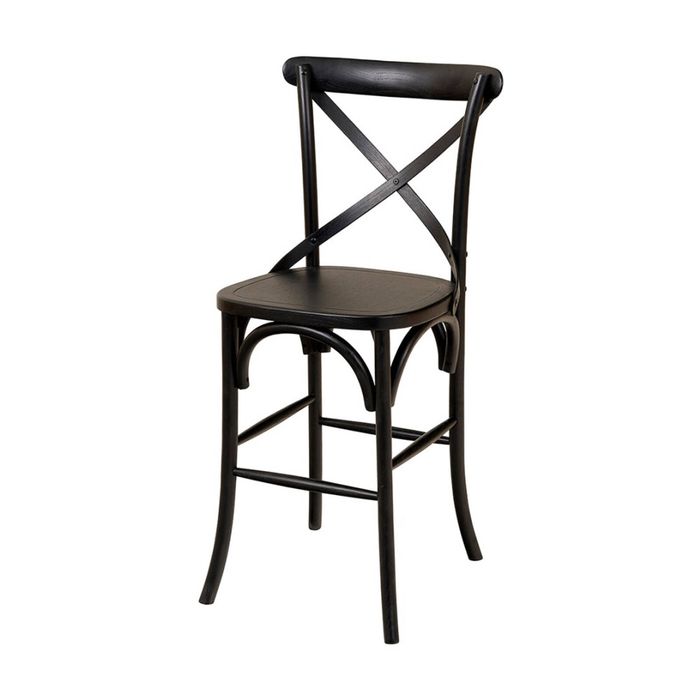1825 Interiors French Cross Breakfast Stool Elm Wood Furniture Timber Seat Black