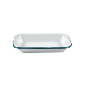 Urban Style Enamelware 14cm Pickle Tray w/ Blue Rim - White