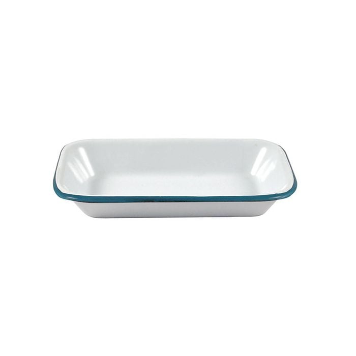 Urban Style Enamelware 14cm Pickle Tray w/ Blue Rim - White
