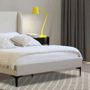 Istyle Modern Classic Olivia Queen Fabric Bed Frame White Oak with Black Legs