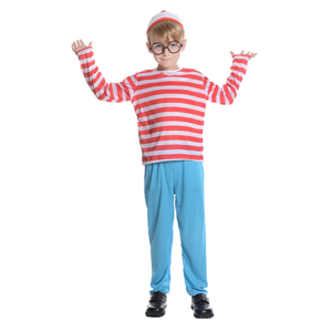 Kids Red & White Stripe Costume Full Set Party Hat Shirt Top Pants Boys Book Week Halloween Large