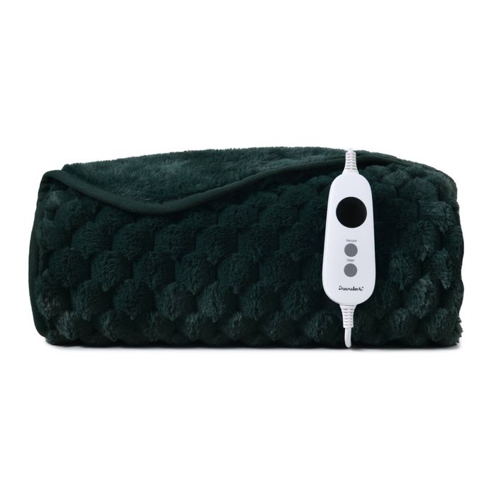 Dreamaker Emmett Premium Textured Faux Fur Electric Heated Throw Blanket Deep Teal 130x160cm | Overheat Protection & Washable