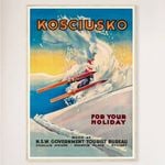 Galrie Vintage Ski Poster of Mount Kosciuszko in New South Wales Australia Home Décor, Wood Frame, A4 21 x 30cm (8 x 12inch)