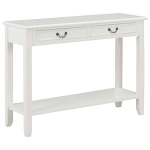 vidaXL Solid Pinewood and Paulownia Wood Console Table White 110cm Stand