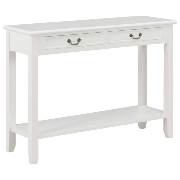 vidaXL Solid Pinewood and Paulownia Wood Console Table White 110cm Stand