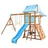 Teamson Kids Laguna Outdoor Swing Set Playset with Platform, Rock Wall, and Wave Slide, Aqua & Natural
