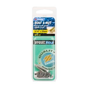 Zenith 3/16" x 25mm Stainless Steel Countersunk Bolt And Nut - 4 Pack