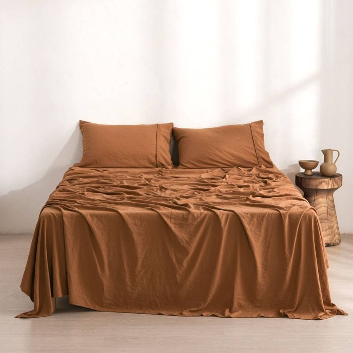 Dreamaker Superfine Washed Microfibre Sheet Set Rust King Bed