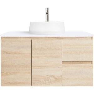 CIBO 900mm Coast Veneer Nordic Wall Hung Bathroom Vanity With White Matte Pod Basin