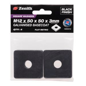Zenith M12 x 50 x 50 x 3mm Black Square Washer - 4 Pack