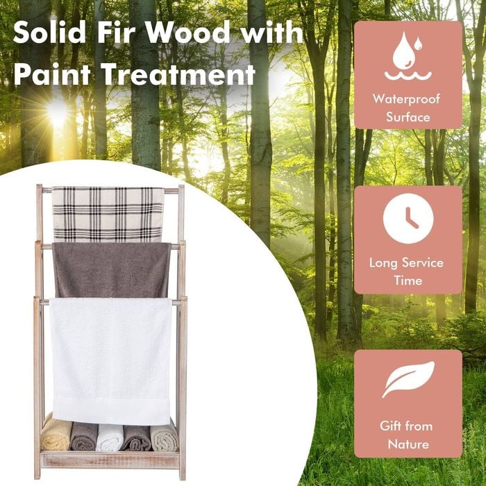 Costway Wooden Towel Rack 3-Tier Towel Holder w/Bottom Storage Shelf ...