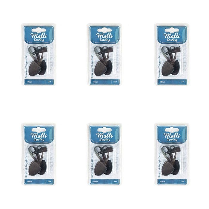 6pk Malli Sew-on Toggle Fastener Fabric/garment Fastener 1-set 40mm Assorted
