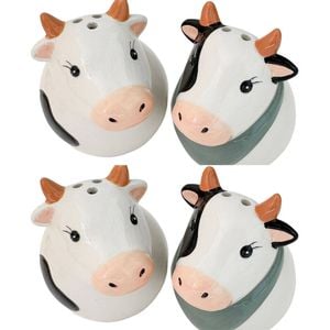 2x 2pc Urban Ceramic Cow Heads Salt and Pepper Shakers Set 8x7cm White/Black