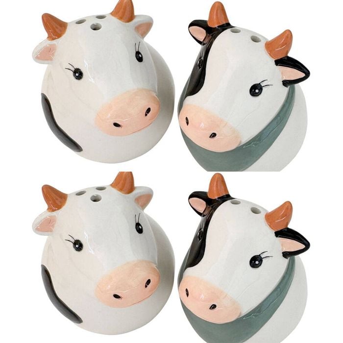 2x 2pc Urban Ceramic Cow Heads Salt and Pepper Shakers Set 8x7cm White/Black