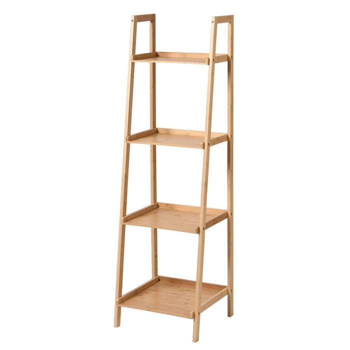 Takara Kusa 4-tier Natural Bamboo Ladder Display Shelf  Stylish Tan Storage Shelf  40x38x135cm