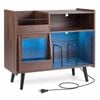 Costway LED Record Player Stand Turntable Vinyl Storage Power Outlets