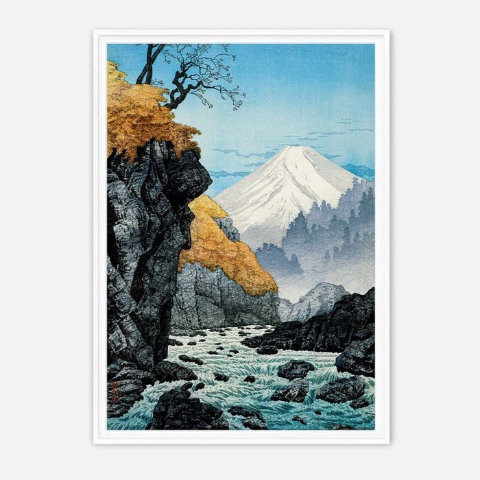 Galrie Stunning Scenic Mountain River Ukiyo-e Art Print for Home Decor, White Frame, A1 60 x 84cm (23 x 33inch)