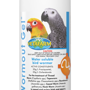 Vetafarm Wormout Gel Water Soluble Bird Wormer for Caged & Aviary Birds 250ml