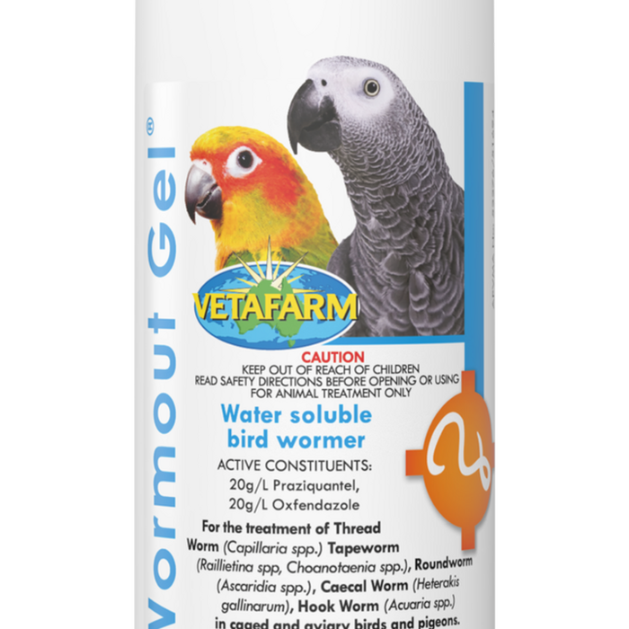 Vetafarm Wormout Gel Water Soluble Bird Wormer for Caged & Aviary Birds 250ml