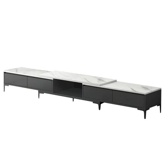 Foret Expandable Tv Stand Entertainment Unit Marble Pattern Cabinet Drawer Shelf