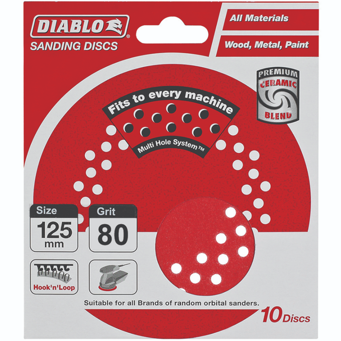 Diablo 125mm 80 Grit Hook and Loop Random Orbital Sanding Discs - 10 Pack