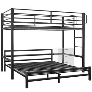 KINGSTON SLUMBER Metal Single Loft Bed And Double Underbed Frame, Multifunctional, Space Saving Fixed Ladder, Matte Dark Grey