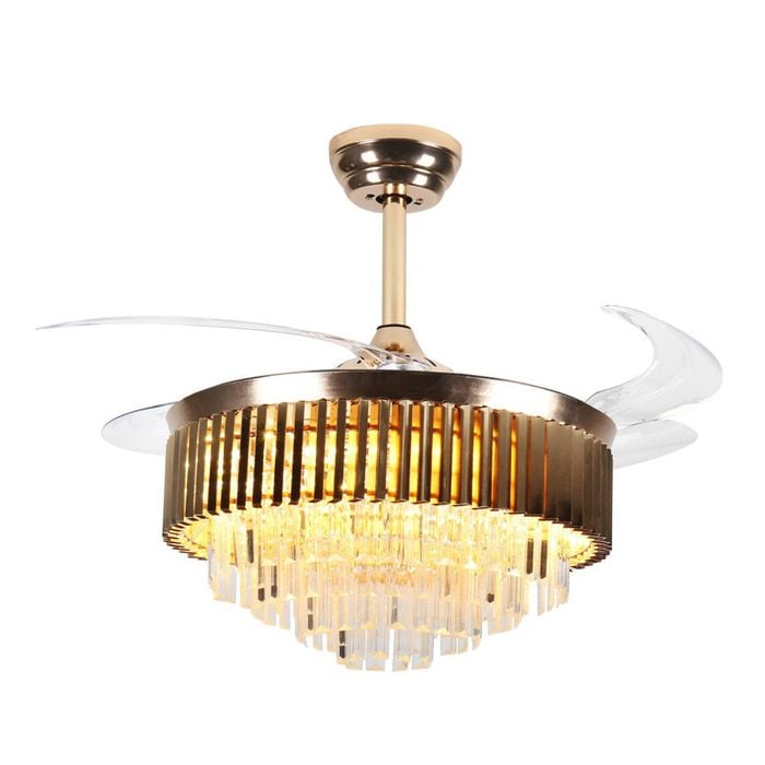 Windora Leontis 42" Gold Crystal Chandelier with DC Ceiling Fan & 3CCT LED Remote Control