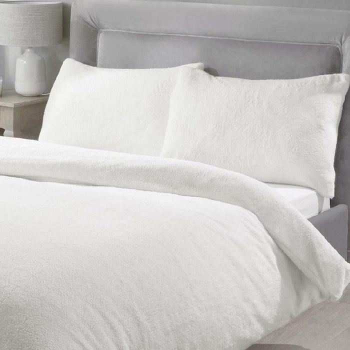 Luxor King White Teddy Fleece Soft Warm Quilt Doona Duvet Cover  Set