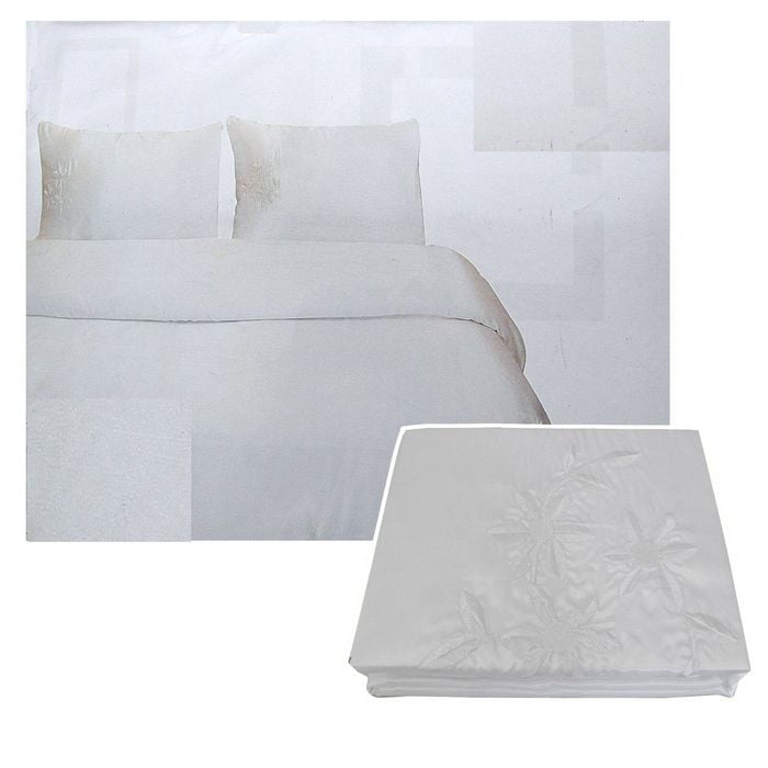 Bloomington Tuberose Satin Embroidery Quilt Cover Set White Double