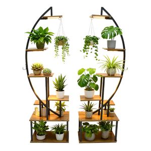 2 Pack Tall Plant Stand Indoor with Grow Lights 7-Tiered Large Metal Plant Shelf
