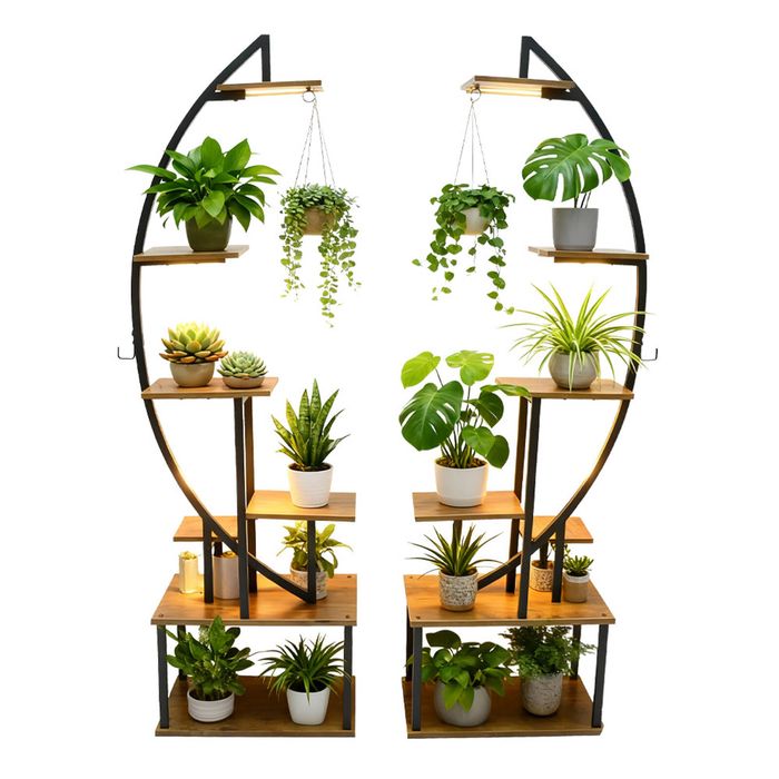 2 Pack Tall Plant Stand Indoor with Grow Lights 7-Tiered Large Metal Plant Shelf
