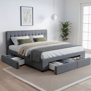 Artiss Bed Frame Drawers Storage Fabric King Size Avio Grey