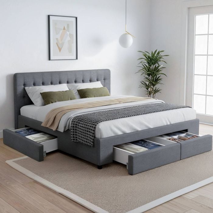 Artiss Bed Frame Drawers Storage Fabric King Size Avio Grey