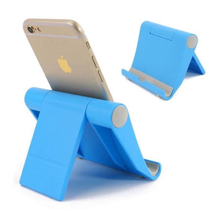 Foldable Desk Phone Tablet Stand Adjustable Universal Holder (Light Blue)