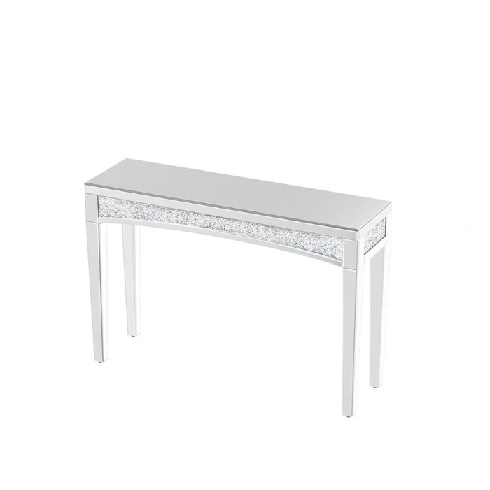 P&P Silver Glam Mirrored Console Table With Sparkling Crystal Inlay