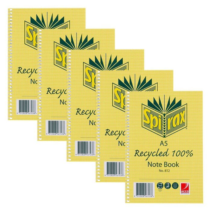 5pc Spirax 812 Recycled Writing Notebook A5 School Stationery 120-pages Yellow