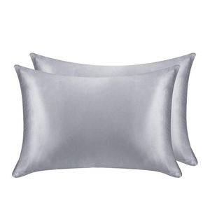 Catzon 2 Pcs Luxury Silky Satin Pillowcases for Hair and Skin 50X66cm-Silver Grey