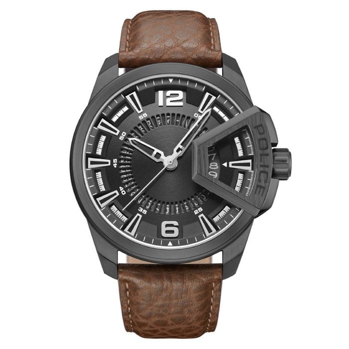 Police Underlind Leather Band Grey Dial Men's Watch (pewjb0005602)