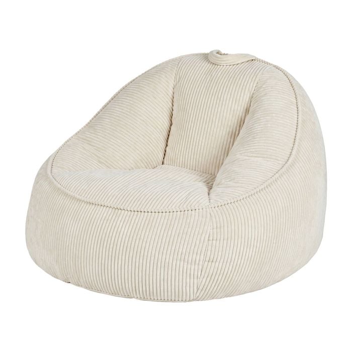 Ufurniture Bean Bag Chair With Backrest 90*92cm Corduroy Sofa With Handle High-resilience Stuffed Floor Sofa Lounger Beige