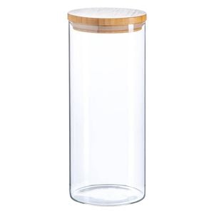 Argon Tableware Glass Storage Jar - Wood Lid - 1.5 Litre - Modern Round Scandi Organisation Container Glass Jar