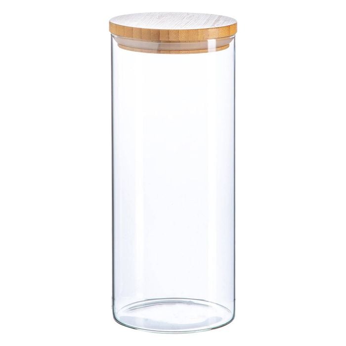 Argon Tableware Glass Storage Jar - Wood Lid - 1.5 Litre - Modern Round Scandi Organisation Container Glass Jar