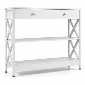 Costway 3-Tier Wood Console Table Hallway Display Desk w/Drawer & Open Shelf White