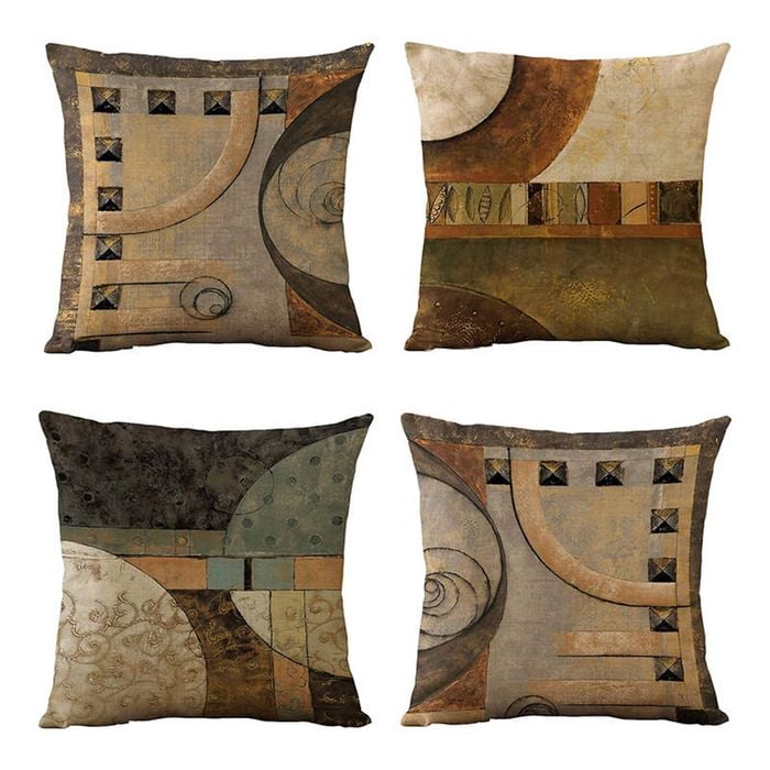 Catzon 4 Pcs Vintage Throw Pillow Covers Abstract Print for Living Room Decor