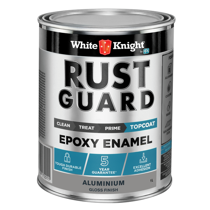 White Knight 1L Aluminium Gloss Rust Guard Epoxy Enamel Paint