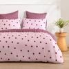 Dreamaker Pippa Polka Dot & Stripe Reversible Quilt Cover Set Pink/Plum Queen Bed