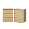 Oikiture 2pc Bedside Table 3 Drawers Nightstand Side Storage Handle-free Natural